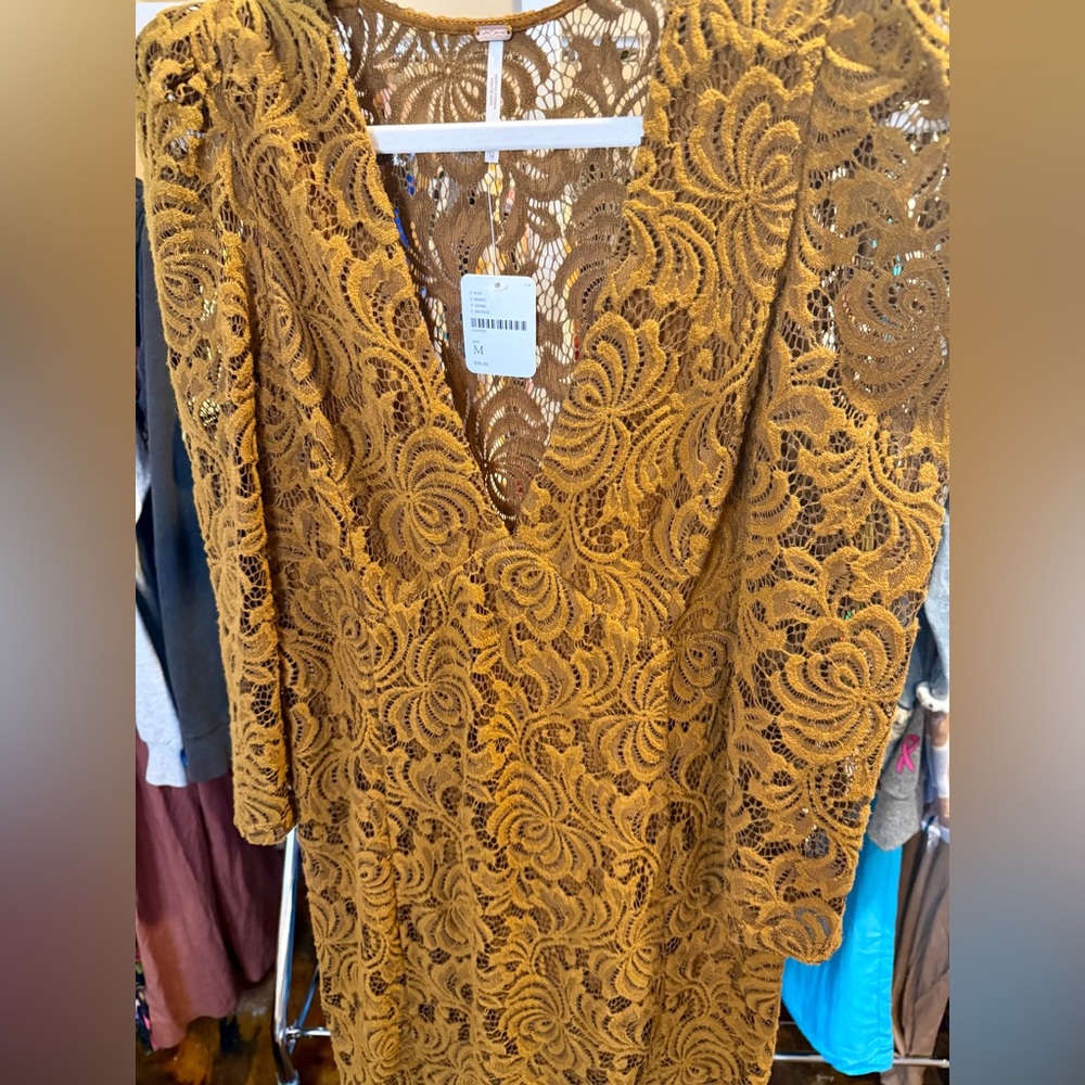 NWT Free People Dana Bronze Lace Mini Dress - Picture 7 of 9